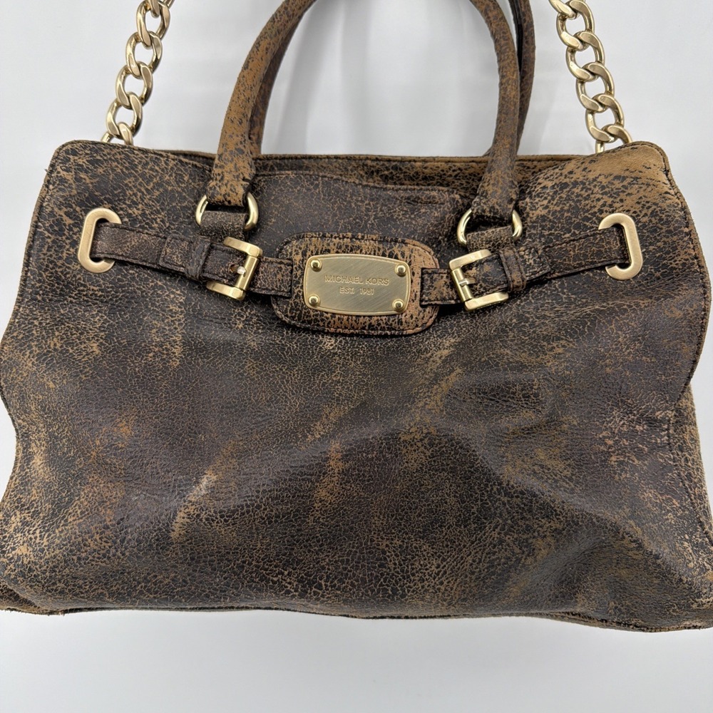 Michael Kors Distressed Brown Suede Leather Satchel Tote Purse